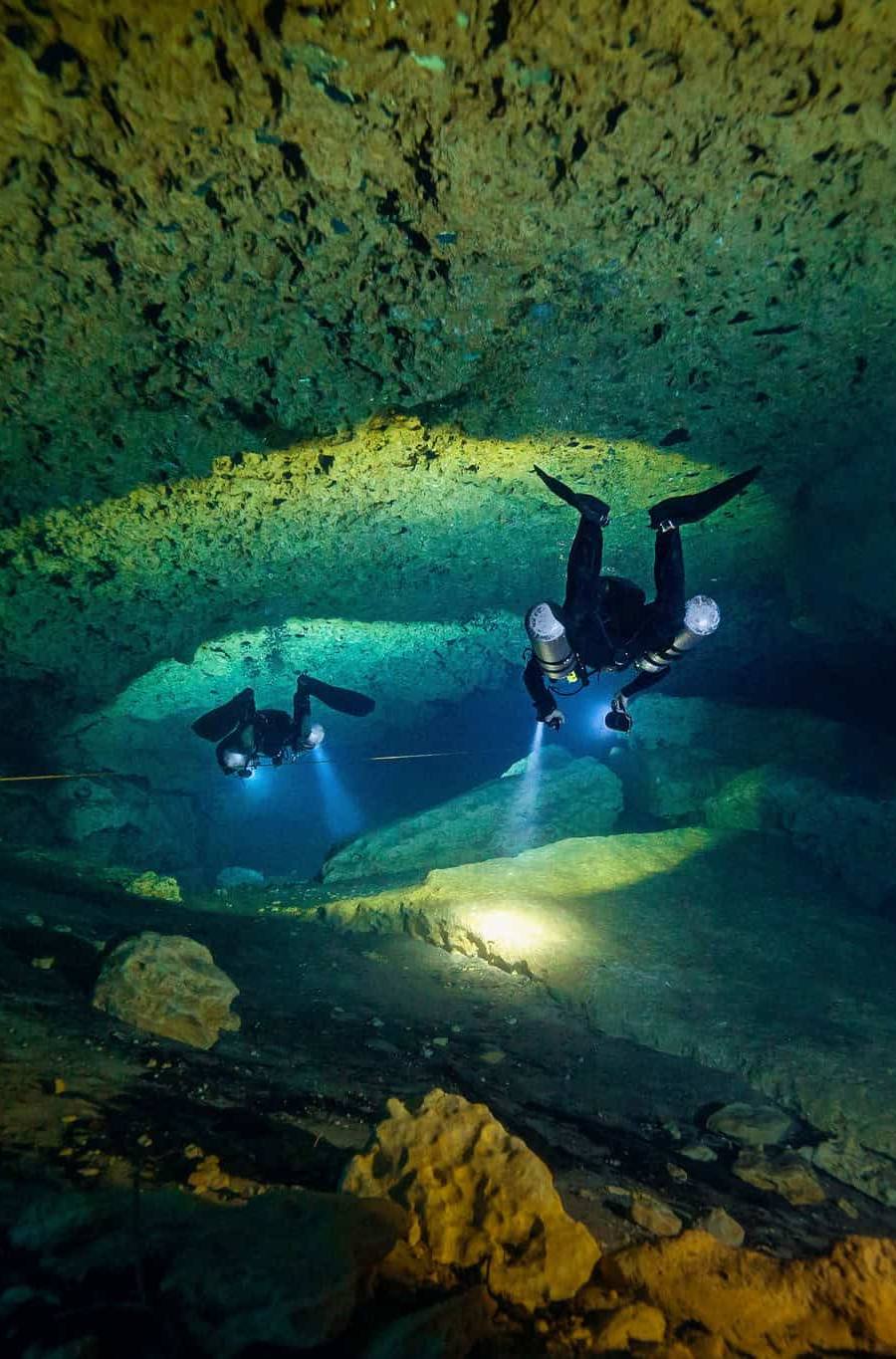 Underwater cave diving at Suwannee County Florida Springs.