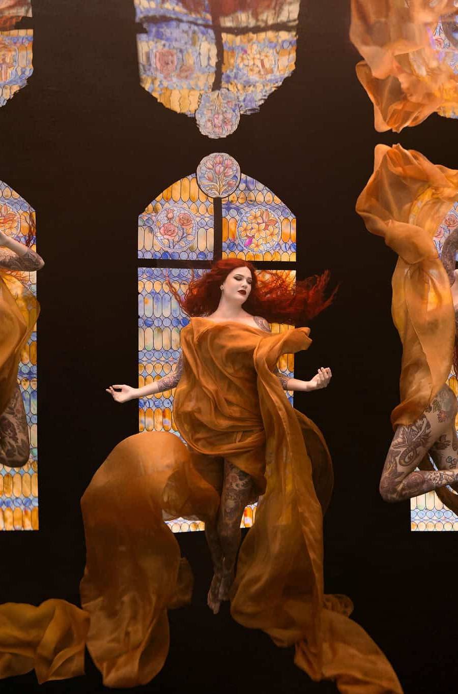 Composite underwater image with stained glass window